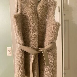 Faux Shearling Vest with Belt